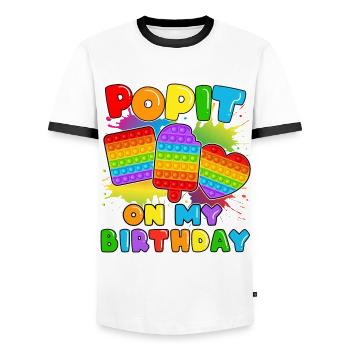 Pop it An Meinem Geburtstag Fidget Sensory Pop - Männer Kontrast-T-Shirt - Weiß/Schwarz - Vorne - AI Model Female 172 light (172cm) & AI Model Male 178 dark (178cm)