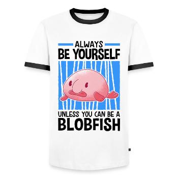 Be a blobfish ugly fish meme - Men's Ringer Shirt - white/black - Front - AI Model Female 172 light (172cm) & AI Model Male 178 dark (178cm)