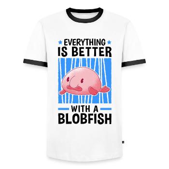Tout est mieux avec blobfish blobfish - T-shirt contrasté Homme - blanc/noir - Devant - AI Model Female 172 light (172cm) & AI Model Male 178 dark (178cm)