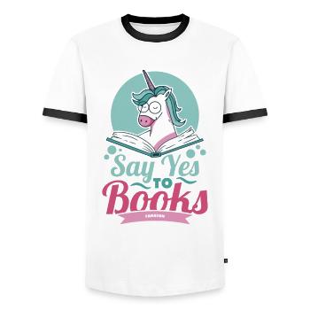 Say Yes To Books - Men's Ringer Shirt - white/black - Front - AI Model Female 172 light (172cm) & AI Model Male 178 dark (178cm)