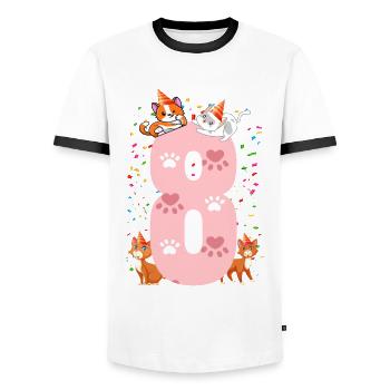 8. Cat Birthday Celebrant 8 years old - Men's Ringer Shirt - white/black - Front - AI Model Female 172 light (172cm) & AI Model Male 178 dark (178cm)