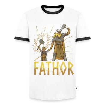 Fathor Viking Dad Valkyrie Warrior Axe Father's Day - Men's Ringer Shirt - white/black - Front - AI Model Female 172 light (172cm) & AI Model Male 178 dark (178cm)