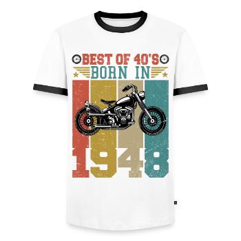 Le meilleur des années 40 né en 1948 Moto vintage - T-shirt contrasté Homme - blanc/noir - Devant - AI Model Female 172 light (172cm) & AI Model Male 178 dark (178cm)