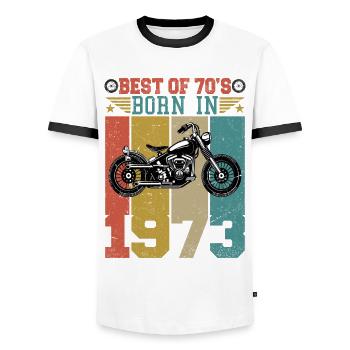 Best Of The 70's Geboren 1973 Vintage Motorrad - Männer Kontrast-T-Shirt - Weiß/Schwarz - Vorne - AI Model Female 172 light (172cm) & AI Model Male 178 dark (178cm)