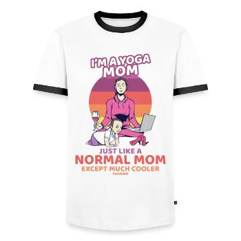 Je suis une maman de yoga - T-shirt contrasté Homme - blanc/noir - Devant - AI Model Female 172 light (172cm) & AI Model Male 178 dark (178cm)