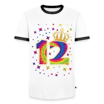 Tie-dye 12. Geburtstagsfeier 12 Jahre Alter - Männer Kontrast-T-Shirt - Weiß/Schwarz - Vorne - AI Model Female 172 light (172cm) & AI Model Male 178 dark (178cm)