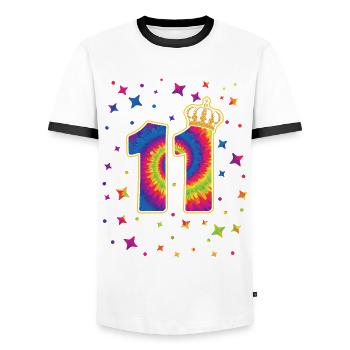 Tie-dye 11. Geburtstagsfeier 11 Jahre Alter - Männer Kontrast-T-Shirt - Weiß/Schwarz - Vorne - AI Model Female 172 light (172cm) & AI Model Male 178 dark (178cm)