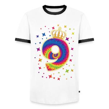 Tie-dye fête d’anniversaire 9 ans 9 ans - T-shirt contrasté Homme - blanc/noir - Devant - AI Model Female 172 light (172cm) & AI Model Male 178 dark (178cm)