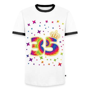 Tie-dye 45. Geburtstagsfeier 45 Jahre Alter - Männer Kontrast-T-Shirt - Weiß/Schwarz - Vorne - AI Model Female 172 light (172cm) & AI Model Male 178 dark (178cm)