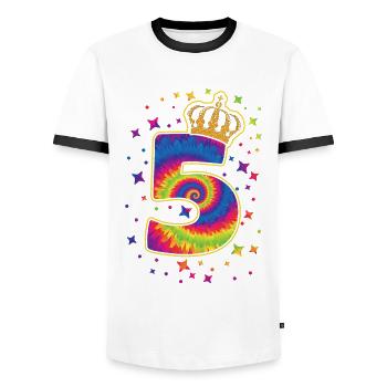 Tie-dye fête d’anniversaire 5 ans 5 ans - T-shirt contrasté Homme - blanc/noir - Devant - AI Model Female 172 light (172cm) & AI Model Male 178 dark (178cm)
