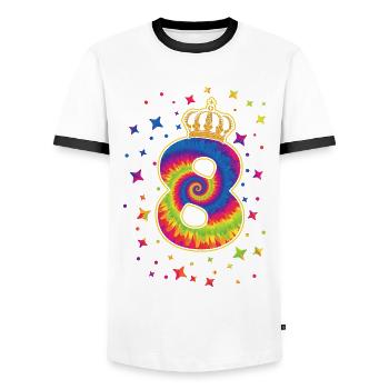 Tie-dye 8. Geburtstagsfeier 8 Jahre Alter - Männer Kontrast-T-Shirt - Weiß/Schwarz - Vorne - AI Model Female 172 light (172cm) & AI Model Male 178 dark (178cm)