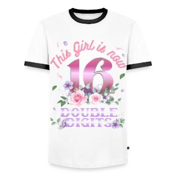 Dieses Mädchen Ist Jetzt 16 Double Digits 16. - Männer Kontrast-T-Shirt - Weiß/Schwarz - Vorne - AI Model Female 172 light (172cm) & AI Model Male 178 dark (178cm)