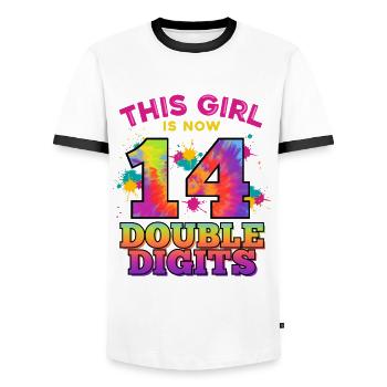 Dieses Mädchen Ist Jetzt 14 Double Digits 14. - Männer Kontrast-T-Shirt - Weiß/Schwarz - Vorne - AI Model Female 172 light (172cm) & AI Model Male 178 dark (178cm)