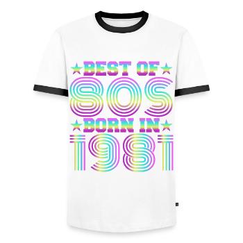 Best of the 80s Born in 1981 Vintage - Men's Ringer Shirt - white/black - Front - AI Model Female 172 light (172cm) & AI Model Male 178 dark (178cm)