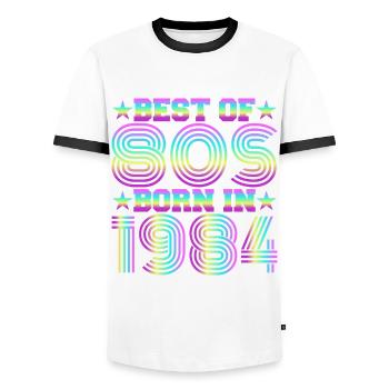 Best of the 80s Born in 1984 Vintage - Men's Ringer Shirt - white/black - Front - AI Model Female 172 light (172cm) & AI Model Male 178 dark (178cm)