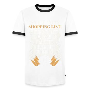9€ tIcket einweggrill palette dosenBier mit - Männer Kontrast-T-Shirt - Weiß/Schwarz - Vorne - AI Model Female 172 light (172cm) & AI Model Male 178 dark (178cm)