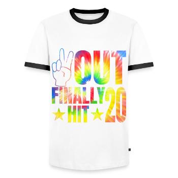 Finally hit 20 year old celebrant 20. - Men's Ringer Shirt - white/black - Front - AI Model Female 172 light (172cm) & AI Model Male 178 dark (178cm)