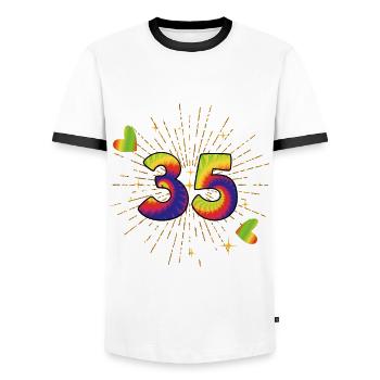Tie-dye 35. Geburtstagsfeier 35 Jahre Alter - Männer Kontrast-T-Shirt - Weiß/Schwarz - Vorne - AI Model Female 172 light (172cm) & AI Model Male 178 dark (178cm)