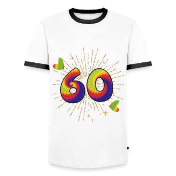 Tie-dye 60th Birthday Party 60 Years Old - Men's Ringer Shirt - white/black - Front - AI Model Female 172 light (172cm) & AI Model Male 178 dark (178cm)