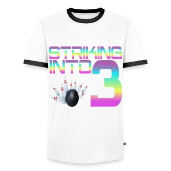 Hitting In 3 Bowling Bowlers 3rd Birthday Party - Men's Ringer Shirt - white/black - Front - AI Model Female 172 light (172cm) & AI Model Male 178 dark (178cm)