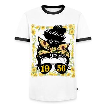 Sunflower Mama Née 1956 Anniversaire - T-shirt contrasté Homme - blanc/noir - Devant - AI Model Female 172 light (172cm) & AI Model Male 178 dark (178cm)