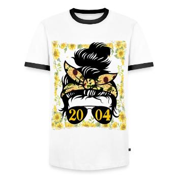 Tournesol Maman Née 2004 Anniversaire - T-shirt contrasté Homme - blanc/noir - Devant - AI Model Female 172 light (172cm) & AI Model Male 178 dark (178cm)