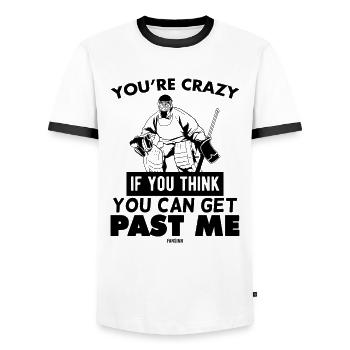 Hockey sur glace Gardien de but Équipement de hockey sur glace - T-shirt contrasté Homme - blanc/noir - Devant - AI Model Female 172 light (172cm) & AI Model Male 178 dark (178cm)