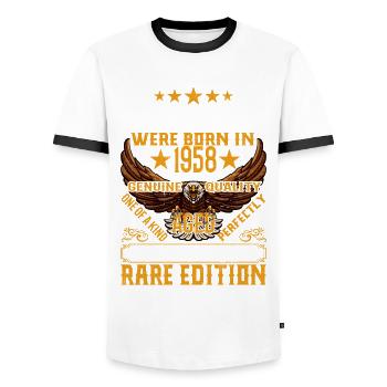 Legenden Wurden 1958 Geboren, Gealtert Wie Whisky - Männer Kontrast-T-Shirt - Weiß/Schwarz - Vorne - AI Model Female 172 light (172cm) & AI Model Male 178 dark (178cm)