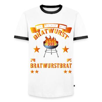 Grillmaster grill & barbecue fédéral officiel - T-shirt contrasté Homme - blanc/noir - Devant - AI Model Female 172 light (172cm) & AI Model Male 178 dark (178cm)