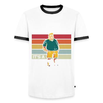 Its not a Dad Bod its a Father Figure Father's Day - Men's Ringer Shirt - white/black - Front - AI Model Female 172 light (172cm) & AI Model Male 178 dark (178cm)