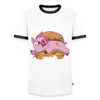 Pig Pig PigLet Sow Pigs Gift - Men's Ringer Shirt - white/black - Front - AI Model Female 172 light (172cm) & AI Model Male 178 dark (178cm)