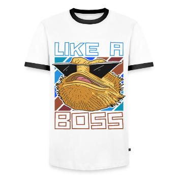 Like a Boss - Drôle d’iguane avec des lunettes de soleil - T-shirt contrasté Homme - blanc/noir - Devant - AI Model Female 172 light (172cm) & AI Model Male 178 dark (178cm)