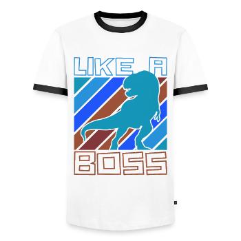 Comme un boss - Cool T-Rex Dinosaur Tyranno - T-shirt contrasté Homme - blanc/noir - Devant - AI Model Female 172 light (172cm) & AI Model Male 178 dark (178cm)