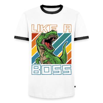 Comme un boss - Cool T-Rex Dinosaur Tyranno - T-shirt contrasté Homme - blanc/noir - Devant - AI Model Female 172 light (172cm) & AI Model Male 178 dark (178cm)