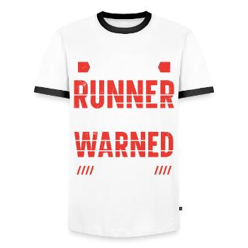 Xxxx Runner Marathon Clothing - Men's Ringer Shirt - white/black - Front - AI Model Female 172 light (172cm) & AI Model Male 178 dark (178cm)