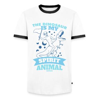 The Dinosaur Is My Spirit Animal - Men's Ringer Shirt - white/black - Front - AI Model Female 172 light (172cm) & AI Model Male 178 dark (178cm)