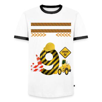 Je serai 9 9 ème anniversaire de la fête à thème de la construction - T-shirt contrasté Homme - blanc/noir - Devant - AI Model Female 172 light (172cm) & AI Model Male 178 dark (178cm)