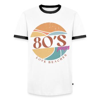 80er - Männer Kontrast-T-Shirt - Weiß/Schwarz - Vorne - AI Model Female 172 light (172cm) & AI Model Male 178 dark (178cm)