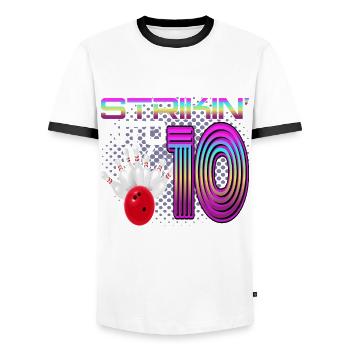 Striking Into 10 Bowling Bowler Celebration pour le 10. - T-shirt contrasté Homme - blanc/noir - Devant - AI Model Female 172 light (172cm) & AI Model Male 178 dark (178cm)