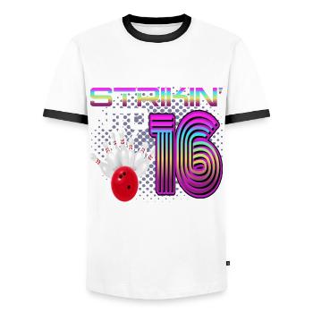 Striking Into 16 Bowling Bowler 16th Birthday - Men's Ringer Shirt - white/black - Front - AI Model Female 172 light (172cm) & AI Model Male 178 dark (178cm)