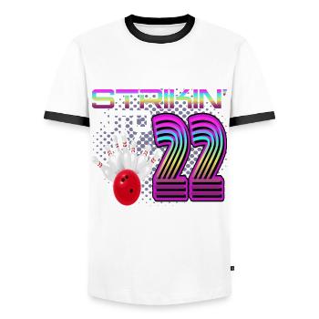 Striking Into 22 Bowling Bowler 22nd Birthday - Men's Ringer Shirt - white/black - Front - AI Model Female 172 light (172cm) & AI Model Male 178 dark (178cm)
