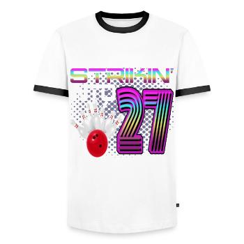 Striking Into 27 Bowling Bowler 27. Geburtstag - Männer Kontrast-T-Shirt - Weiß/Schwarz - Vorne - AI Model Female 172 light (172cm) & AI Model Male 178 dark (178cm)