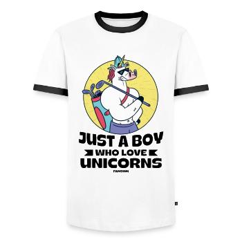 Just A Boy Who Love Unicorns - Männer Kontrast-T-Shirt - Weiß/Schwarz - Vorne - AI Model Female 172 light (172cm) & AI Model Male 178 dark (178cm)