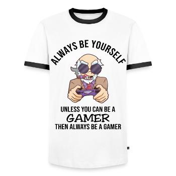 Always Be Yourself Gamer - Men's Ringer Shirt - white/black - Front - AI Model Female 172 light (172cm) & AI Model Male 178 dark (178cm)