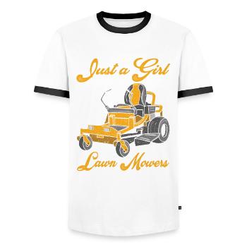 Juste une fille qui aime les tondeuses à gazon Entretien de pelouse - T-shirt contrasté Homme - blanc/noir - Devant - AI Model Female 172 light (172cm) & AI Model Male 178 dark (178cm)