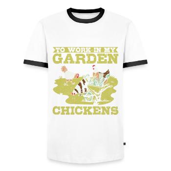 Travailler dans mon jardin Les poulets traînent avec moi Hühner - T-shirt contrasté Homme - blanc/noir - Devant - AI Model Female 172 light (172cm) & AI Model Male 178 dark (178cm)