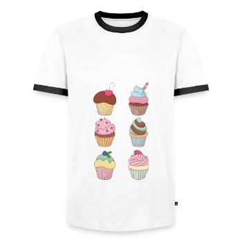 Muffin Sixpack Muffins Pâtisseries sucrées - T-shirt contrasté Homme - blanc/noir - Devant - AI Model Female 172 light (172cm) & AI Model Male 178 dark (178cm)