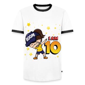 Boom I'm 10 | Birthday Girl | 10th Birthday Party - Men's Ringer Shirt - white/black - Front - AI Model Female 172 light (172cm) & AI Model Male 178 dark (178cm)