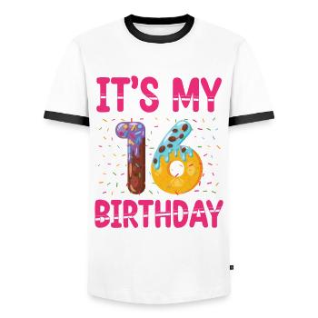 C’est mon 16e anniversaire | Saupoudrer des | à thème - T-shirt contrasté Homme - blanc/noir - Devant - AI Model Female 172 light (172cm) & AI Model Male 178 dark (178cm)