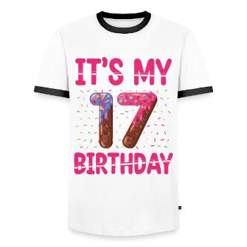 C’est mon 17e anniversaire | Saupoudrer des | à thème - T-shirt contrasté Homme - blanc/noir - Devant - AI Model Female 172 light (172cm) & AI Model Male 178 dark (178cm)